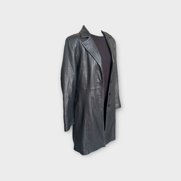 Vintage Jones New York Black Leather Trench Coat - Size Large - Picture 7 of 7